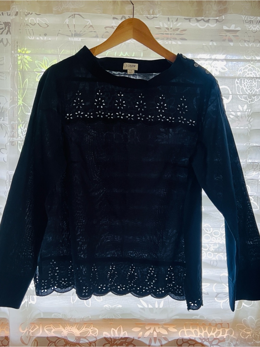 J. Crew midnight navy eyelet trim cotton top